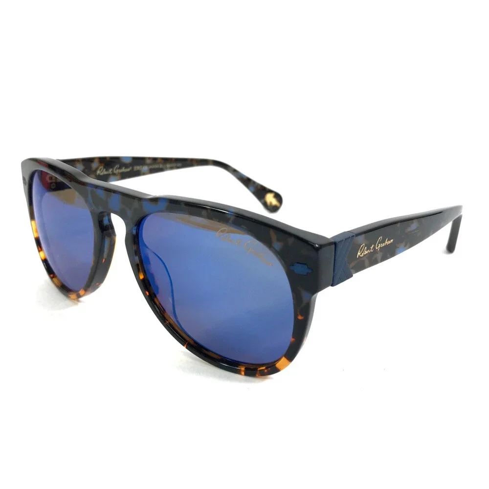 Robert Graham Sunglasses HANK BLU Blue Brown Square Frames w/ Blue Mirror Lenses